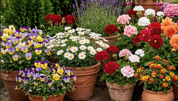forskellige typer af blomster i krukker